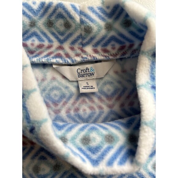 Croft & Barrow Womens S Mock Neck Fleece Pullover Sweater Blue Geometric - Picture 3 of 7